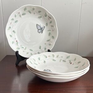 Lenox Butterfly Meadow 8 3/4" Soup Pasta Serving Bowl Scallop Edge- SET OF 4